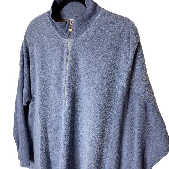 Soft Surroundings Adalyn Fleece Tunic Sz 2X Ribbed Sleeve 1/4 Zip Blue Lagenlook - Picture 2 of 10